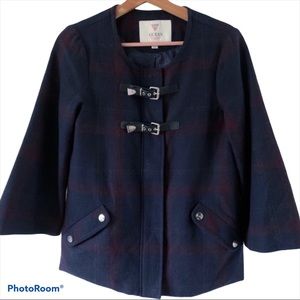Guess Navy Blue Plaid Lightweight Coat